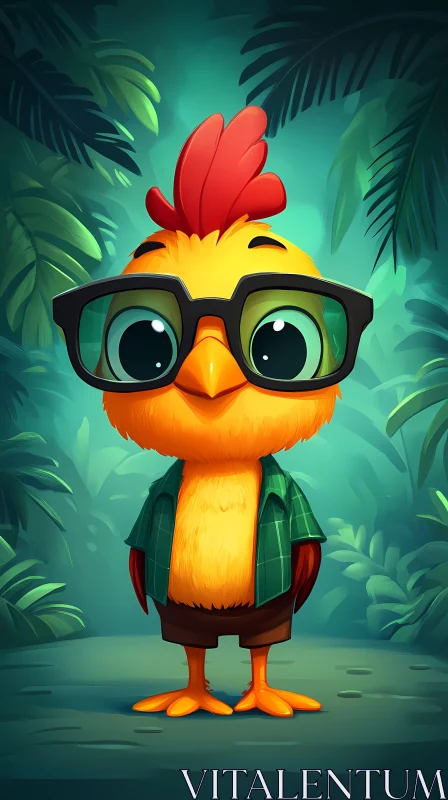 AI ART Cartoon Chicken with Glasses and Shirt