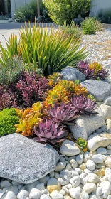 Succulent Garden with Stones and Shrubs