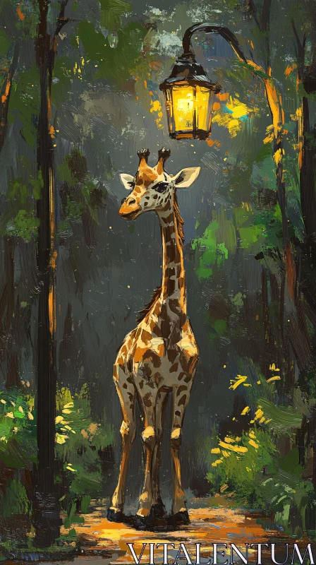 AI ART Serene Nighttime Giraffe Scene