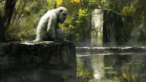 Primate Contemplation by the Pond