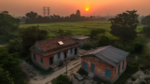 Sunrise Landscape with Old Houses