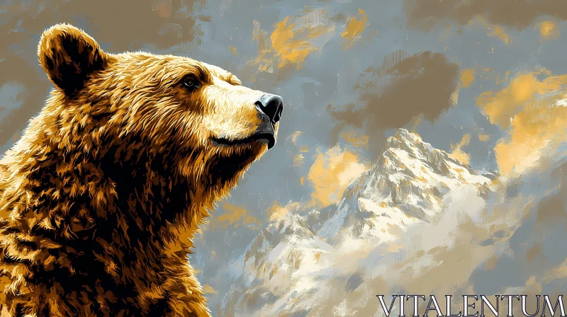 Bear with Mountain Backdrop AI Image