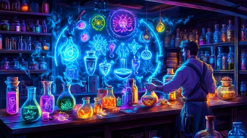 Neon Magic: Brewing Potions in the Wizard's Lab