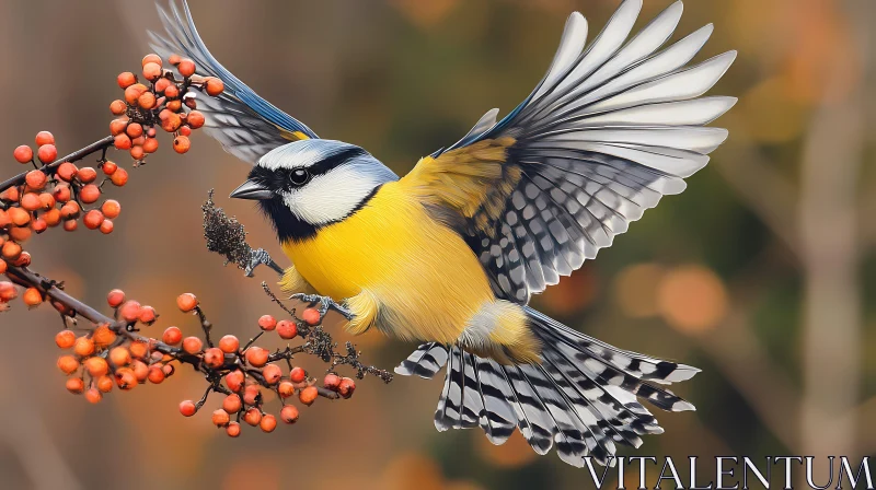 Bird Hovering Near Berries AI Image