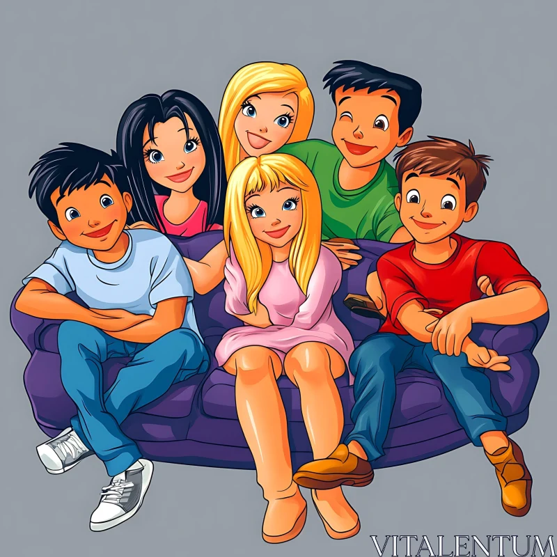 Cartoon Friends Relaxing Together AI Image