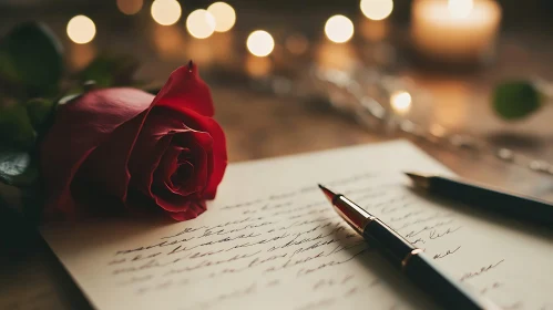 Rose and Letter in Candlelight