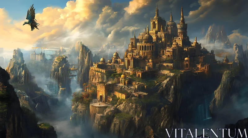 AI ART Eagle Soaring Above Fantasy Cityscape