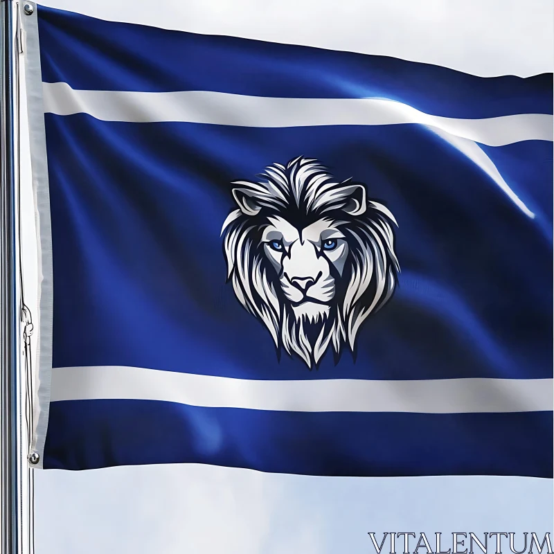 AI ART Blue and White Lion Flag