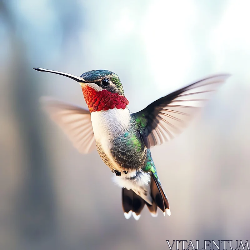 Ruby-Throated Hummingbird Hovering AI Image