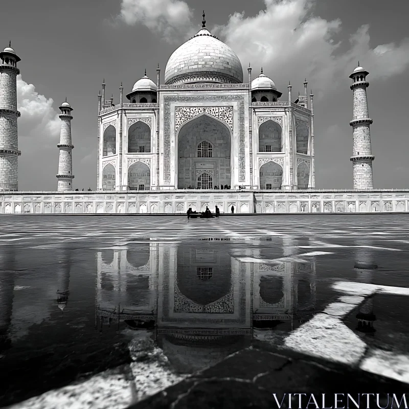 Monochrome Taj Mahal Reflected in Water AI Image