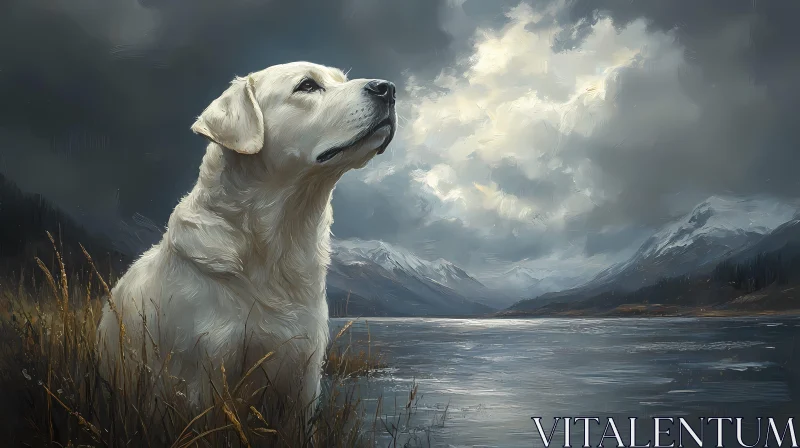 Pensive Canine with Mountains AI Image