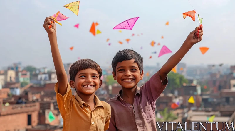 Boys with Kites: A Celebration of Youth AI Image