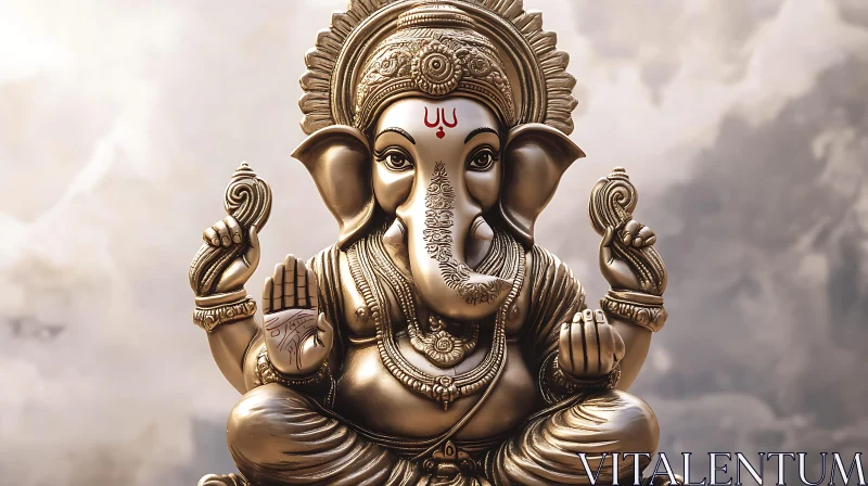 Golden Ganesha Statue - Hindu Deity Image AI Image