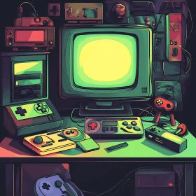 Classic Gaming Consoles and CRT TV Setup