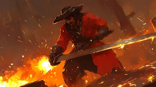 Burning Pirate with Sword