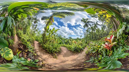 Serene Tropical Forest Path with Vibrant Foliage