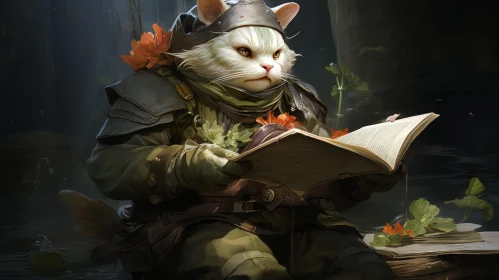 Captivating Cat in Armor: A Spatial Concept Art Masterpiece
