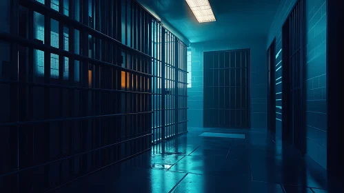 Blue Lit Jail Interior