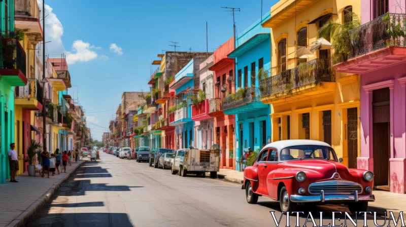 Colorful Cuban Cityscape: Vintage Cars and Timeless Architecture AI Image