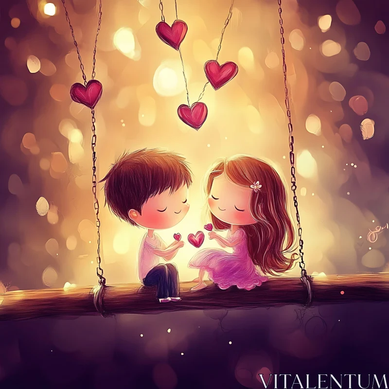 Whimsical Children's Cartoon with Hearts AI Image