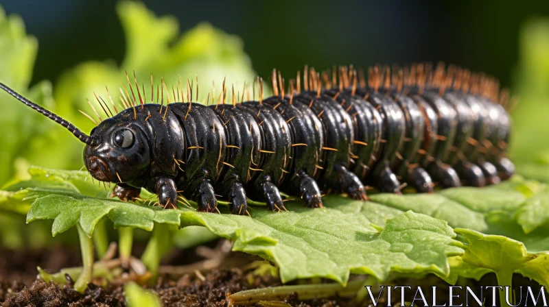 AI ART Dark Black Caterpillar on Leaf: A Captivating Depiction of Natural Life
