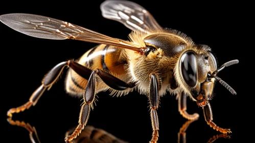 Detailed Bee Artwork with Shiny Eyes on Black Background