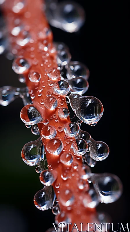 Detailed Close-Up of Water Droplets on Orange Stem AI Image