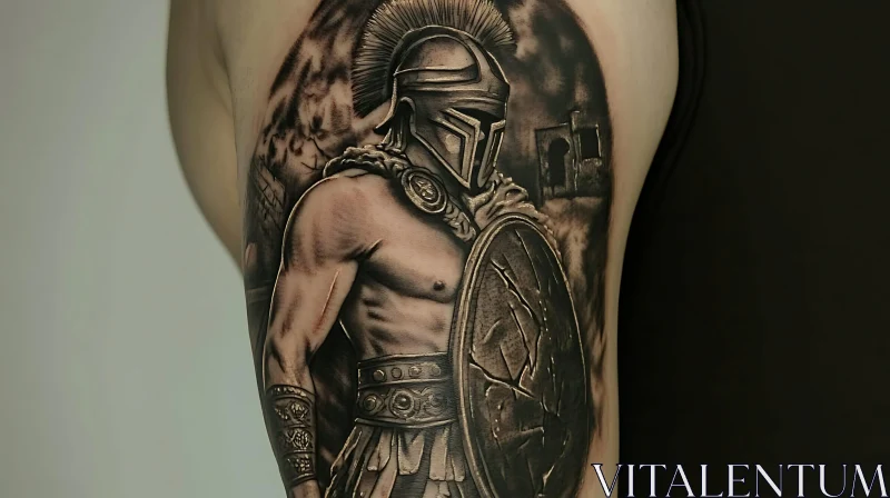 Grayscale Spartan Warrior Tattoo AI Image