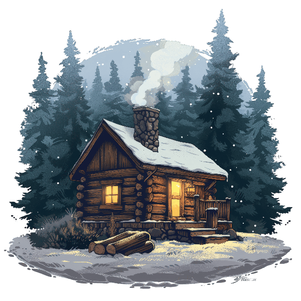 Cozy Winter Cabin in a Snowy Forest T-Shirt Design