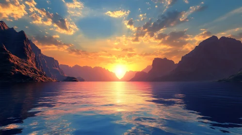 Tranquil Sunset Mountain Seascape