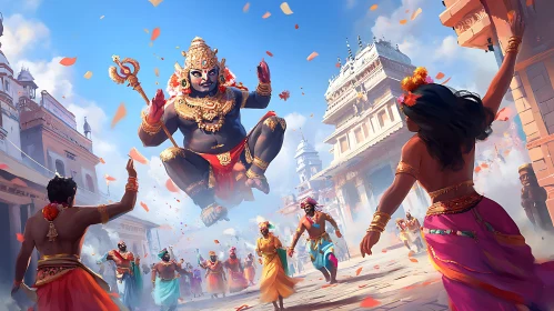 Indian Festival with Levitation God