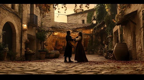 Courtyard Dance: A Moment of Romance