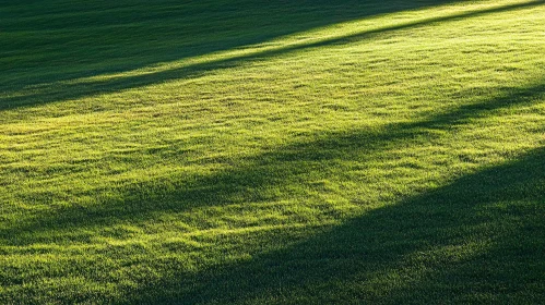 Sunlit Grass Field with Extending Shadows