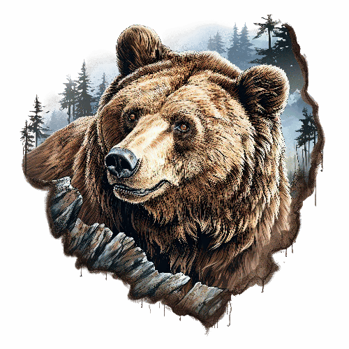 POD Design Semi-Realistic Digital Painting of a Grizzly Bear in Nature