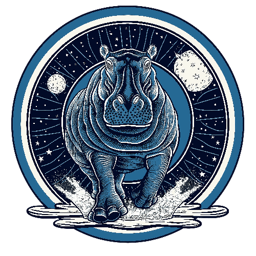 POD Design Vintage Hippopotamus T-Shirt Design with Starry Night