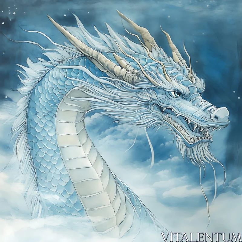 AI ART Celestial Blue Dragon Illustration