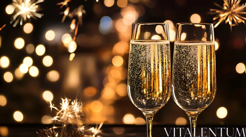 AI ART Sparkling Champagne Glasses with Bokeh Lights