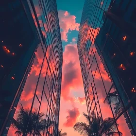 Pink Sunset Between City Buildings