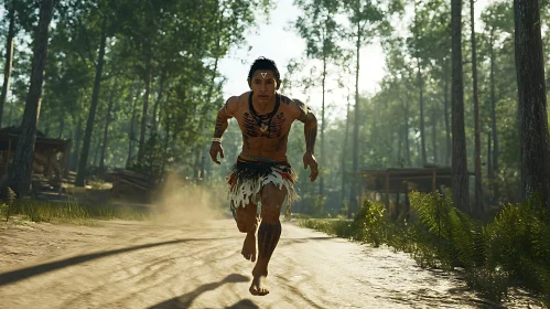 Tribal Runner in Green Forest