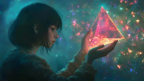 Woman Holding a Glowing Crystal