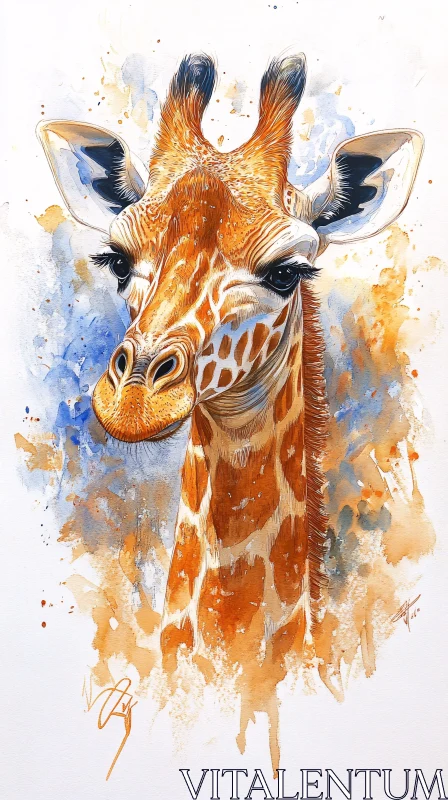 Watercolor Painting of Giraffe AI Image