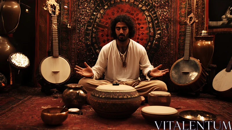 Man Meditating with Instruments AI Image