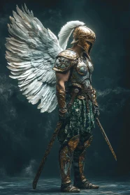 Winged Warrior Angel with Swords