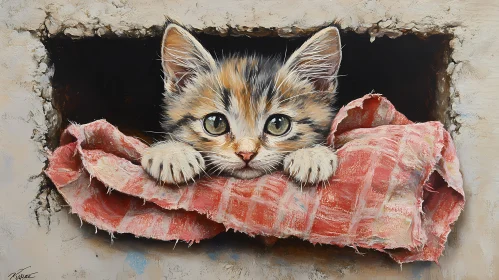 Adorable Kitten Peeking from Wall Canvas