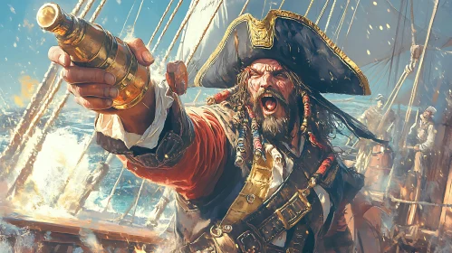 Pirate Captain Shouting Orders on Ship