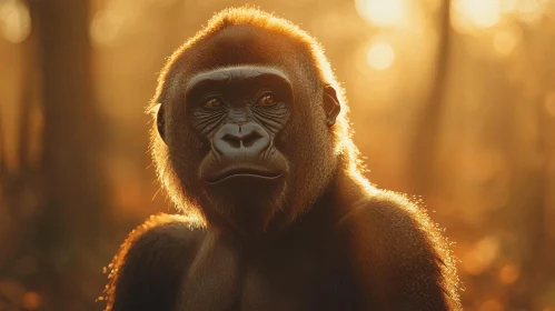 Gorilla Portrait in Warm Sunlight