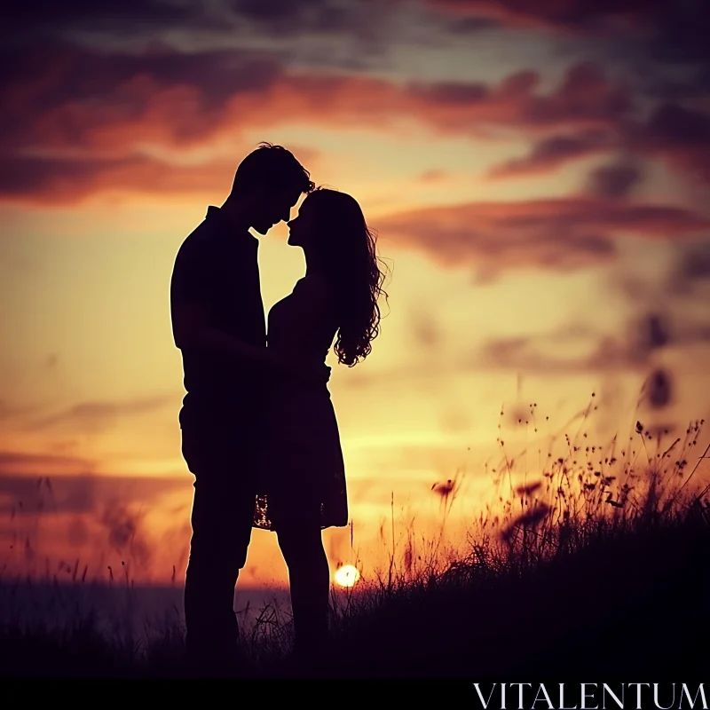 Silhouette Couple Sunset Romance AI Image