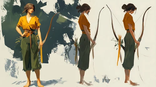 Female Archer in Olive and Yellow
