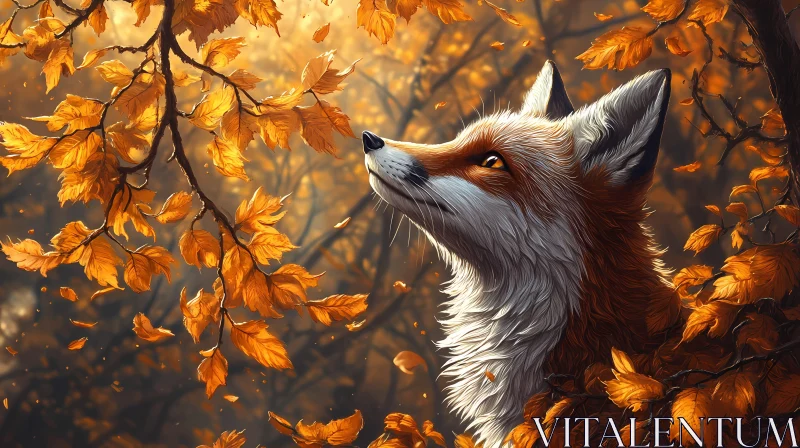 Fox Gazer in Fall Foliage AI Image