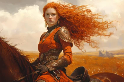 Red-Haired Rider in Historical Garb